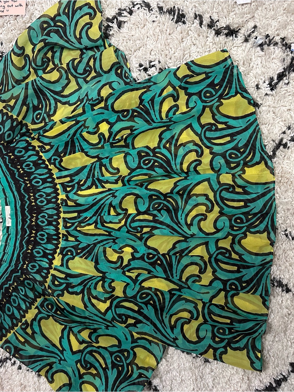 Milly Teal & Lime Green Circle Shirt with Abstract Scroll Print